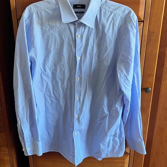 BOSS by Hugo Boss Men’s Shirt, size 16.5/34 blue and white stripes, “sharp fit” - Picture 1 of 6